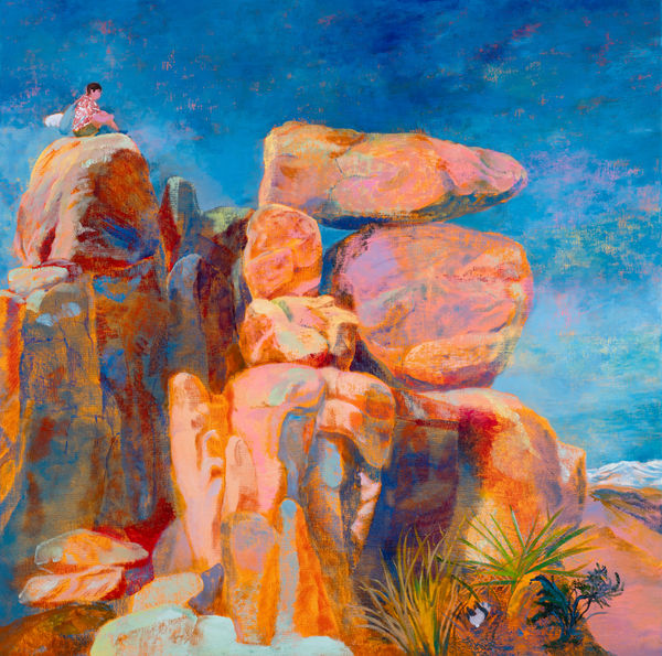 Masao and panda doll in the desert (Joshua Tree)