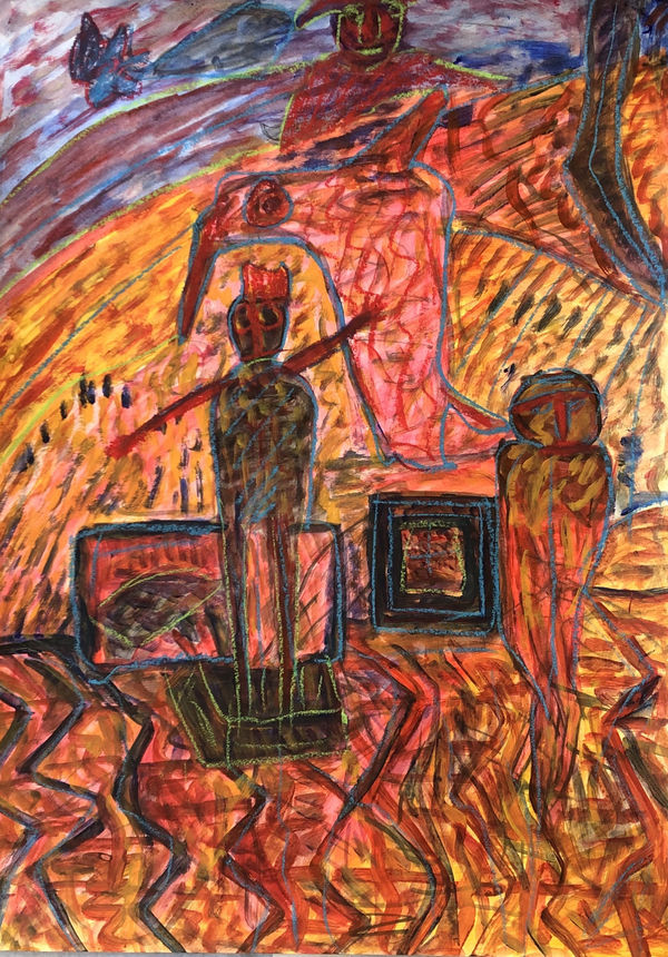 Uddin’s paintings – done in gouache on paper – shimmer with expressive colour. Their characteristic short, dynamic brushstrokes impart a compelling energy to each scene