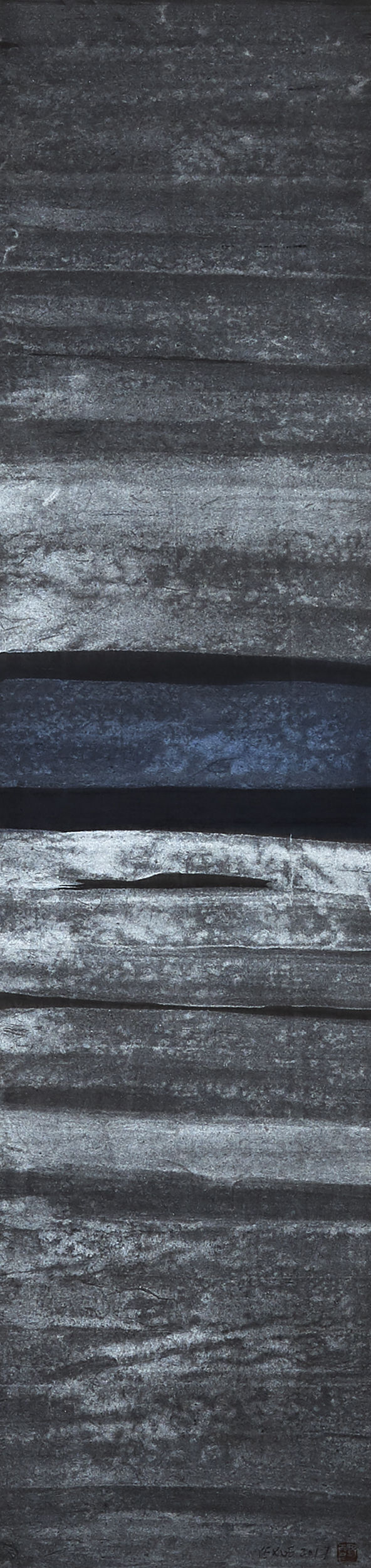 Ye Xue grey black and blue artwork in ink horizontal lines