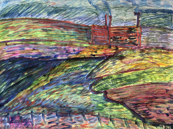 Uddin’s paintings – done in gouache on paper – shimmer with expressive colour. Their characteristic short, dynamic brushstrokes impart a compelling energy to each scene