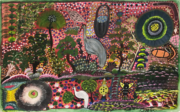 Gertie Huddlestone, synthetic polymer paint on canvas, Ngukurr, Aboriginal artist and artwork.