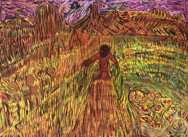 Uddin’s paintings – done in gouache on paper – shimmer with expressive colour. Their characteristic short, dynamic brushstrokes impart a compelling energy to each scene