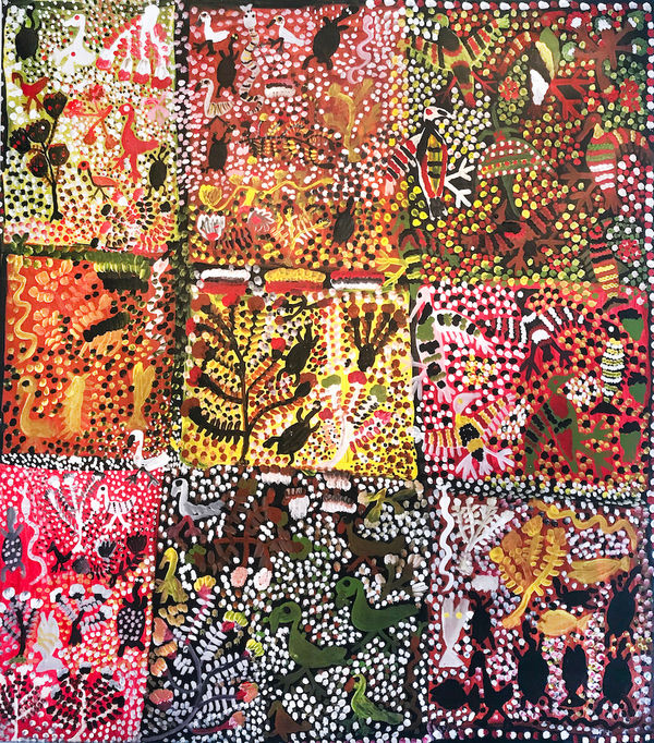 Willie Wilfred Gudipi, synthetic polymer paint on canvas, Ngukurr, Aboriginal artist and artwork.