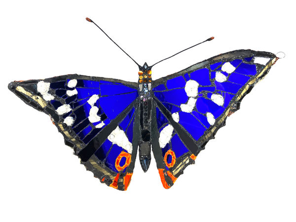 Andrew Logan british sculptor jewellery bugs and butterfly in glass and resin in blue detail