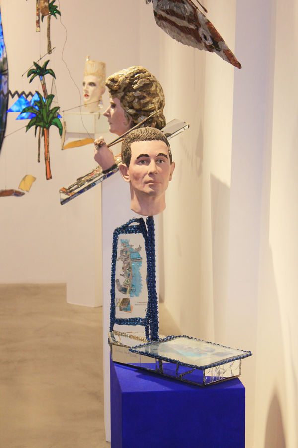 Suspended portrait bust created by visionary British Artist Andrew Logan.