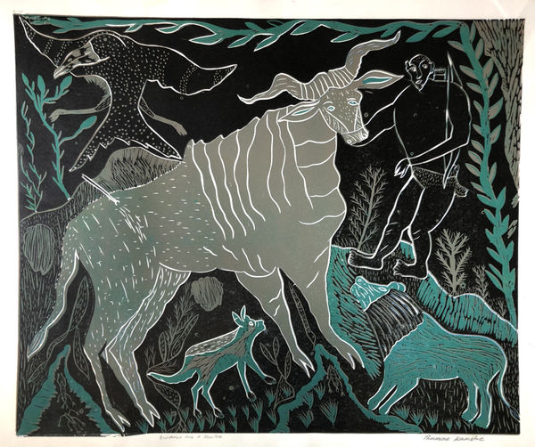 Thamae Kaashe, Buffalo and Hunter, n.d.