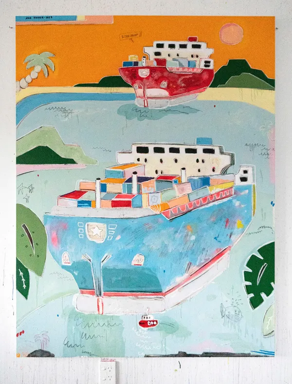 Rob Tucker new zeland artist pastel still life and landscapes with boats and naval scenery in acrilic and mixed media