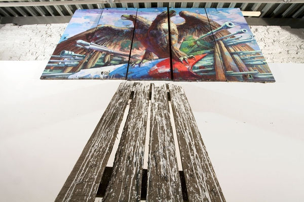 Егор Кошелев Двуглавый орел, 2009 acrylic on wood 150 x 275 cm 59.1 x 108.35 in