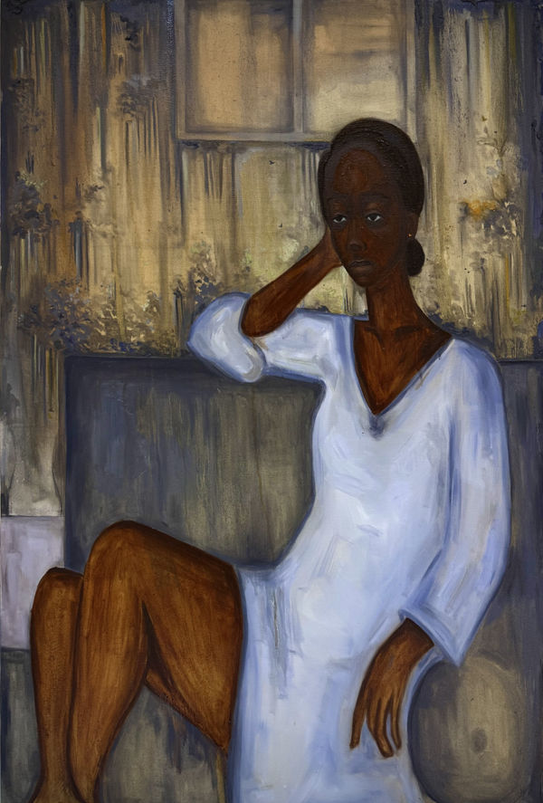 Praise Sanni-Adeniyi I spend all these nights wondering why, 2026 Oil on Canvas 24 x 36 in 61 x 91.4 cm