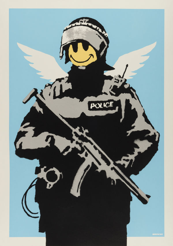 Banksy, Flying Copper (Blue), 2003