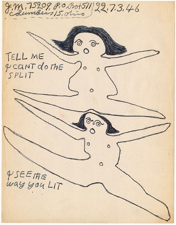 Simple black and white drawing of two people doing the splits.