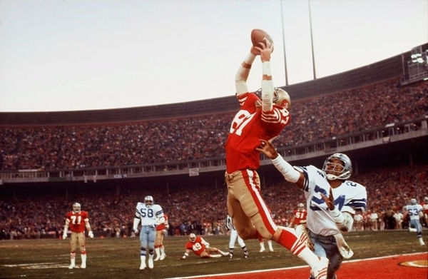 Walter Iooss, "The Catch." Dwight Clark’s leaping reception of Joe Montana’s pass& Everson Walls. Candlestick Park, San Francisco, Ca. 49ers vs The Cowboys., 1982, Jan 10