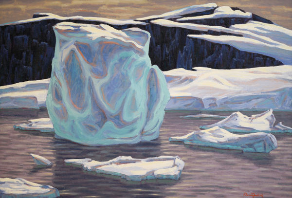 "Icebergs" by Paul Rodrik is a mesmerizing portrayal of the majestic beauty and sheer power of nature's icy wonders. In this painting, Rodrik captures the awe-inspiring sight of massive icebergs floating amidst the frigid waters, their pristine surfaces reflecting the ethereal light of the polar sky.