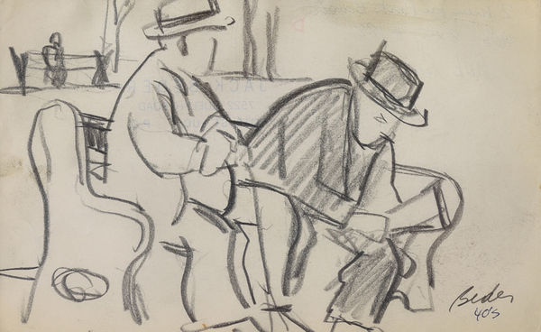 Jack Beder, Two Men on Park Bench, 1940s