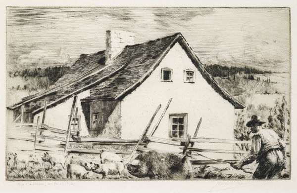 Herbert Raine, Pigs and a House, St Féréol, P.Q, c 1920