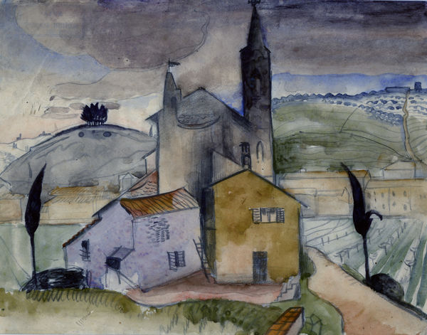 William Gillies RSA Italian Village, 1924 pencil and watercolour on paper 21.9 x 27.9cm
