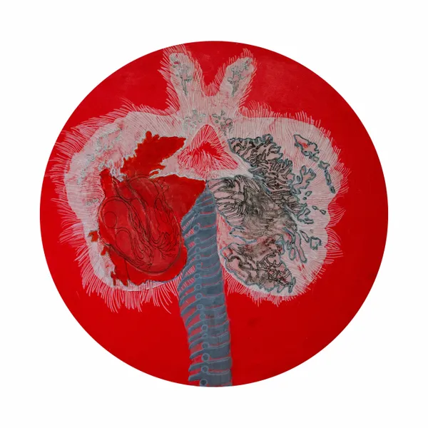 Sam Ainsley RSA Red is always asking for a body Acrylic on canvas 61 cm wide