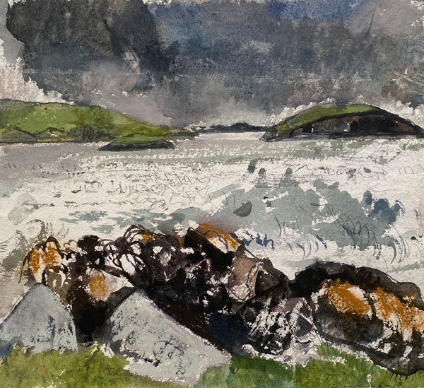 Paul Furneaux RSA Near Scalloway: Shetland (Dancing Sea) Pencil, watercolour, pastel Image: 29 x 32 cm Frame: 41 x 43 cm