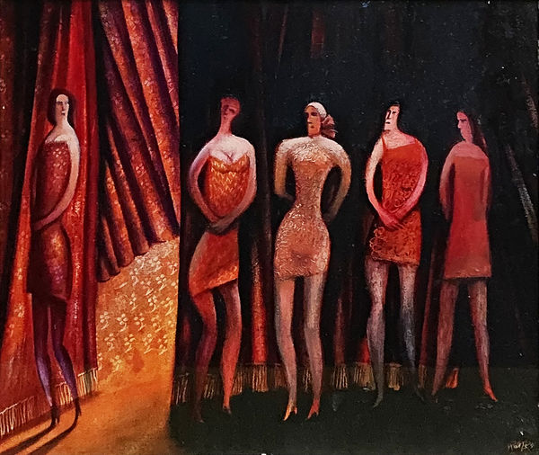 Willie Rodger RSA Ladies in Waiting, 1997 Oil on board 41.5 x 46.5 cm