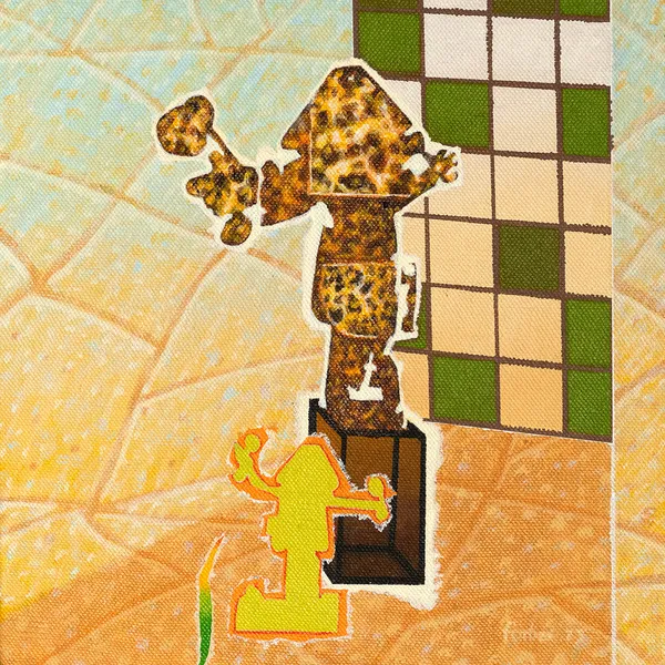 Ronald Forbes RSA Everyman: Jungle Encounter, 2023 Acrylic on linen on board 26 x 26 cm