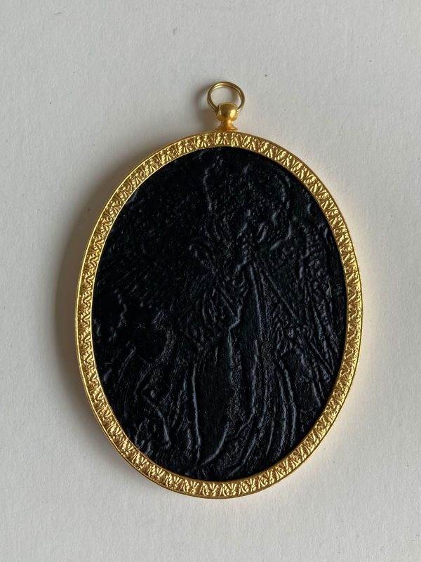 Derrick Guild RSA Dark Angel, no. 1, after Dürer Embossed and spray painted paper in gold plate frames 11 x 7.5 cm