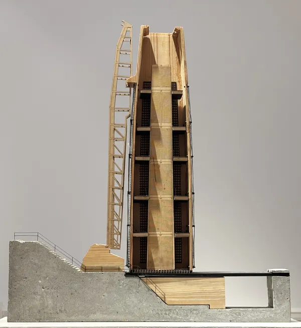 Ellie Wilkes The Airc: Technical Section Model 1:50 (1), 2024-5 Mixed media (concrete, timber, card, steel mesh, MDF, wire) 200 x 90 x 40 cm