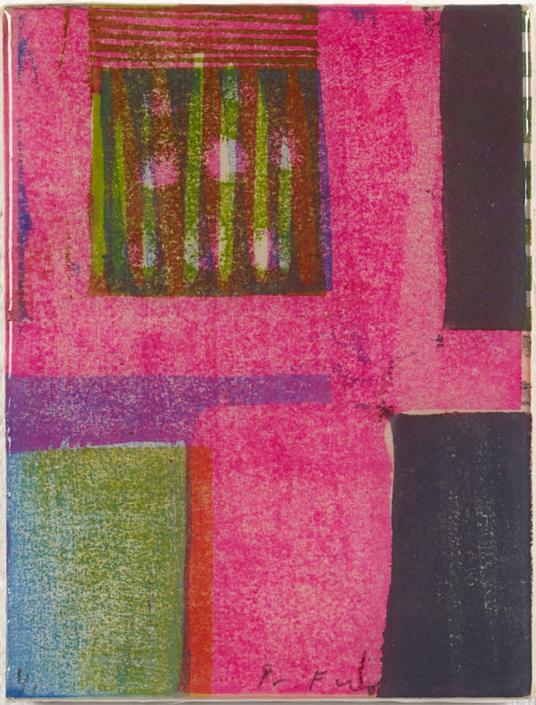 Paul Furneaux RSA Untitled Pink Mokuhanga on panel with resin 15 x 11 cm