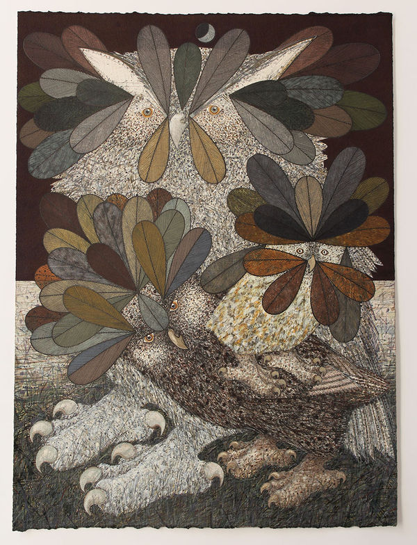 Michael Agnew RSA, Three Northern Scottish Owls for Megan Boyd