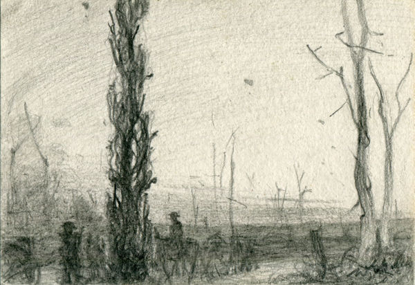 William Gillies RSA Back in Reserve. Our Balloon's Still Up. Timbers pencil on paper 8.9 x 12.7cm (support)