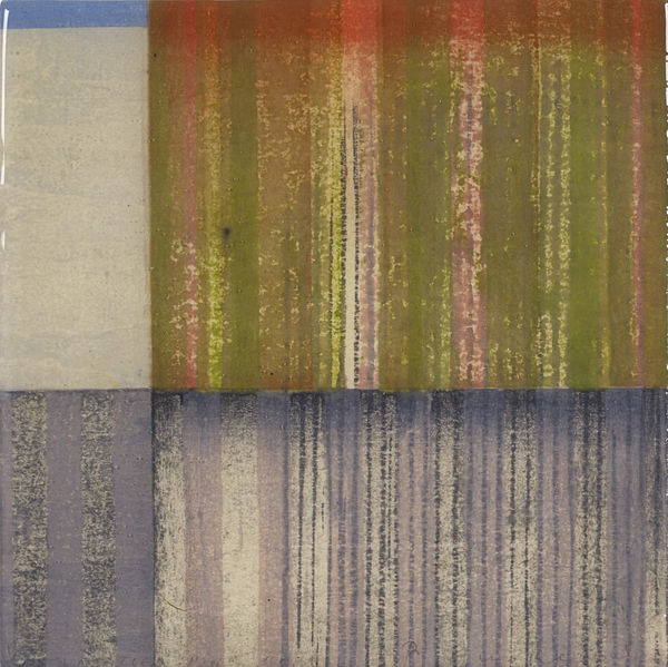 Paul Furneaux RSA Untitled: Pink Rain Mokuhanga print on panel with resin coating 19 x 19 x 2 cm