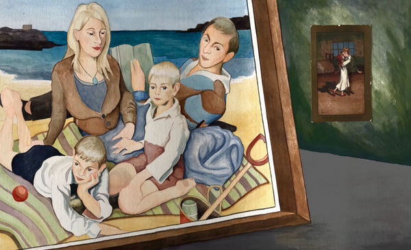 Alex Hayward 5. THE BIRDS WERE FLOWN (WENDY GAVE PETER A KISS) - These Are The Days Of Our Lives, Queen, 1991, 2020 Gouache and collage on paper Image size: 38 x 63 cm Frame size: 59 x 83 cm