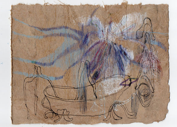 Gosia Walton I want to be a tree 16, 2025 Ink, coloured pencils, gouache on Amate bark paper, mounted on black foam board 15 x 20 cm