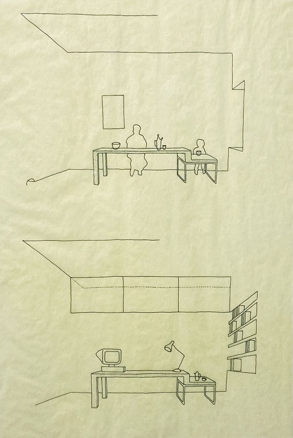 Graeme Hutton RSA L2 Table Black pen on yellow Tervakoski drawing roll 46 x 60 cm