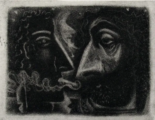 John Byrne RSA Young Smoker, Old Joker, 2010 Mezzotint 19 x 23 cm Edition of 20