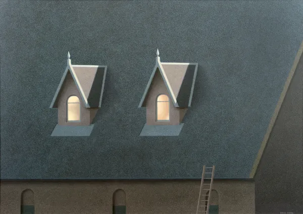 David Evans RSA Roof II Acrylic on board Image: 64 x 92 cm Frame: 84 x 110 cm