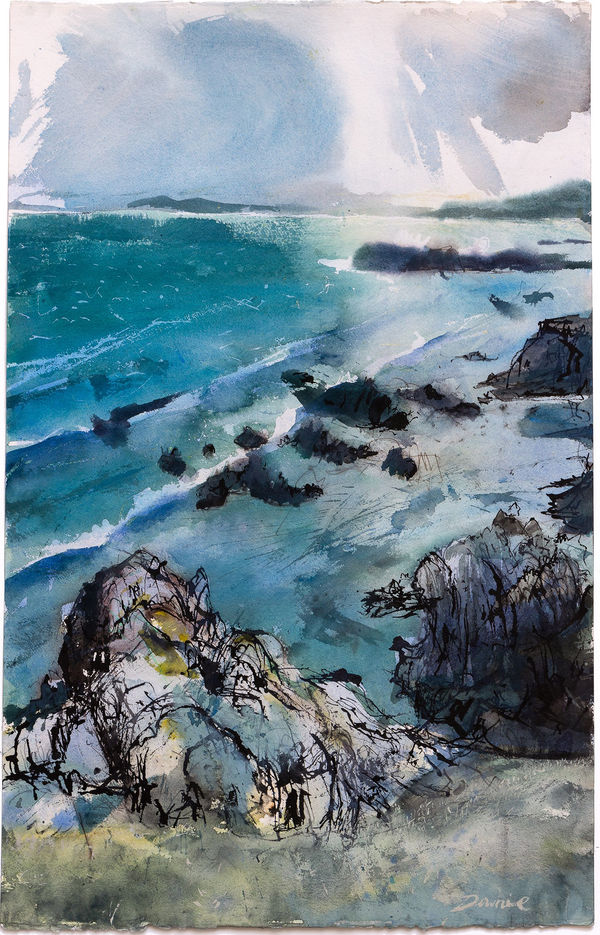 Kate Downie RSA Little Storm Rocks Ink and watercolour on Arches 100 x 63 cm