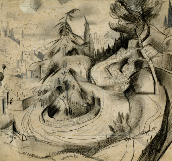 William Gillies RSA On The Road To San Miniato, Florence, c.1924 Pencil on paper 26.5 x 28 cm (sight)