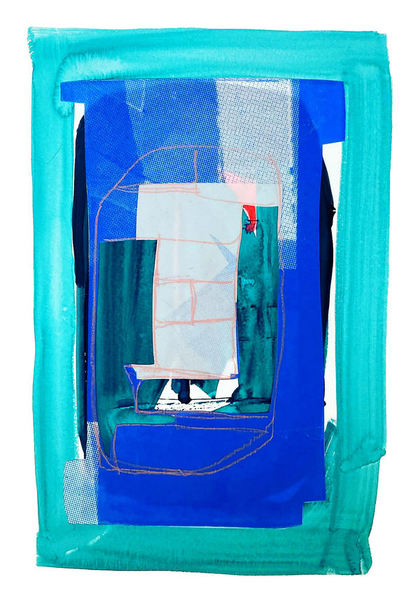 Rosalind Lawless Courtyard Watercolour and screenprint on found card 35 x 45 cm