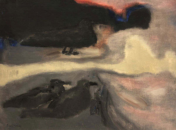 David Michie RSA Three Dark Pigeons Oil on canvas 45 x 59 cm