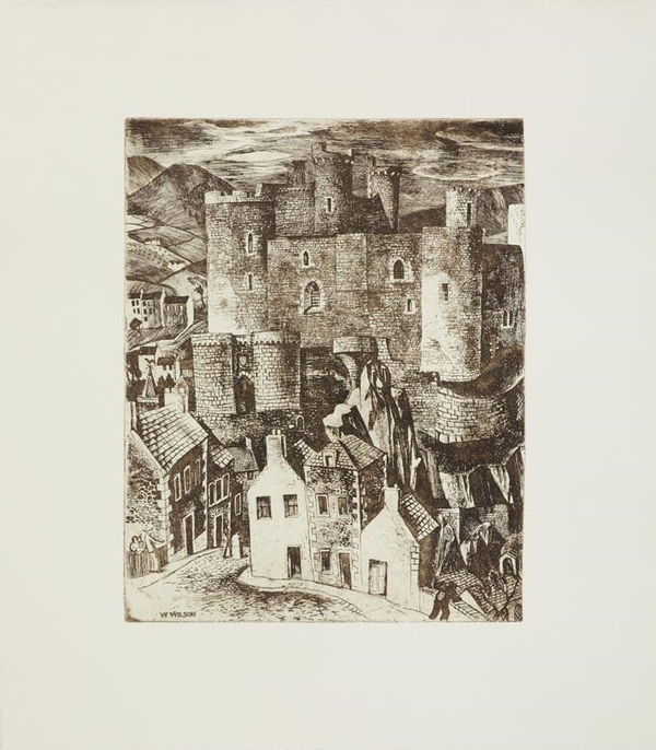 William Wilson RSA, printed by Leena Nammari RSA (Elect) A Welsh Castle, 2019 [1940] Etching and drypoint (from cut down plate) Image: 29.7 x 23.5 cm