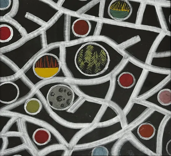 Sam Ainsley RSA Between the lines Mixed media on board Artwork: 20 x 20 cm Framed: 23 x 23 cm