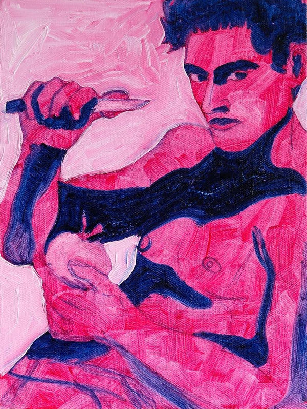 Finn Robinson Knife Study, 2023 Oil, oil stick and coloured pencil on canvas 40.5 x 30.5 cm