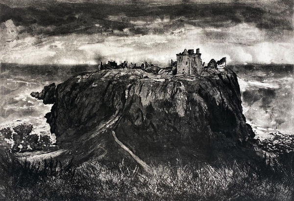 Clive Ramage Dunnottar Castle - Disintegration, 2023 Etching and aquatint Unframed: 40 x 59 x 1 cm Framed: 62 x 80 x 3 cm Edition of 40
