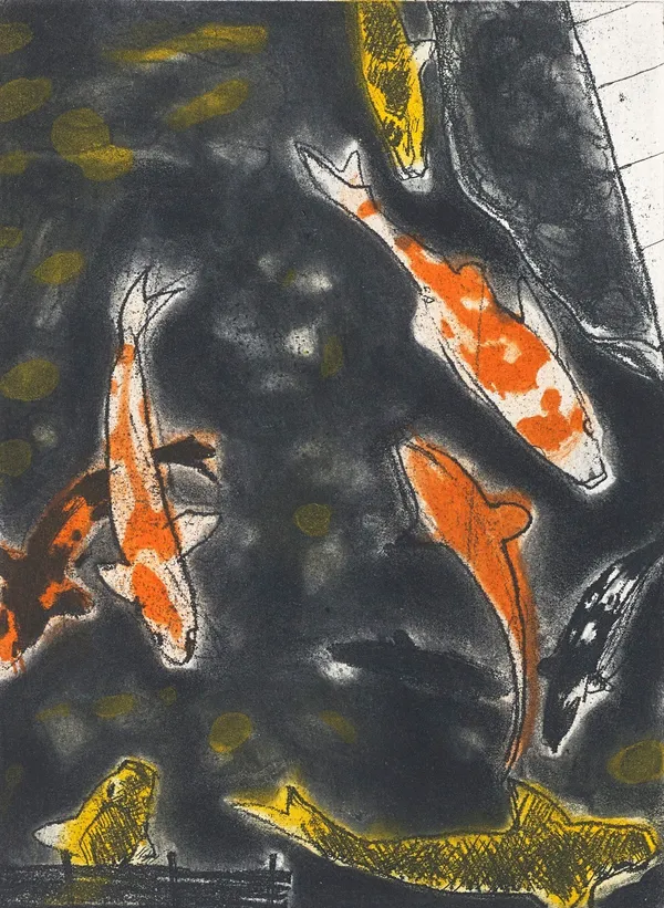 Elizabeth Blackadder RSA Koi Carp, 1998-1999 Soft-ground etching and spit-bitten aquatint 17 x 12.5 cm (plate) 42 x 33 cm (support) Edition of 60 plus 2 artist's proofs