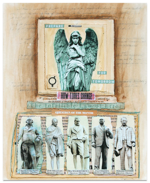 Stuart Duffin RSA Still as Statues *delete as applicable, 2021 Mixed media collage 40 x 40 cm
