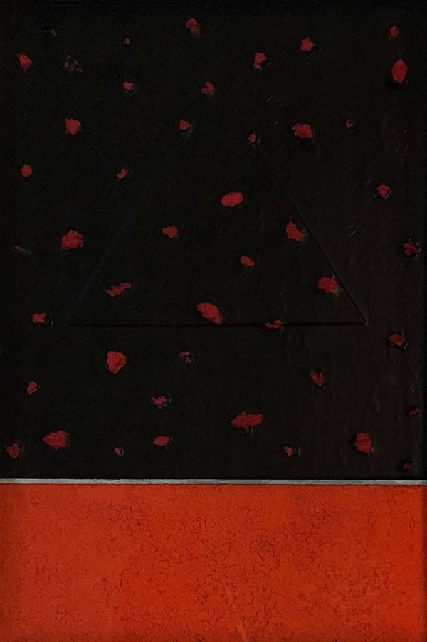 Glen Onwin RSA weight of fire Mixed media on board 32 x 23 cm