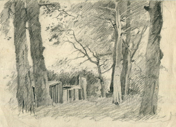 William Gillies RSA Sheds Among Trees, c. 1913-15 pencil on paper 15.6 x 21.7cm (support)