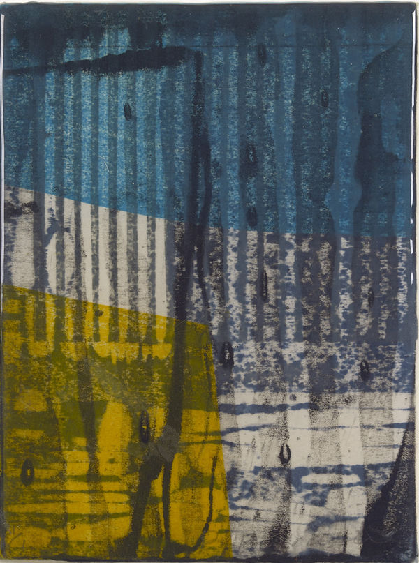 Paul Furneaux RSA Blue Rain Mokuhanga on panel with resin 15 x 11 cm