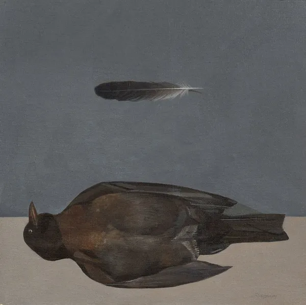 James H. Fairgrieve RSA Fallen Bird Oil on board 30.5 x 30.5 cm