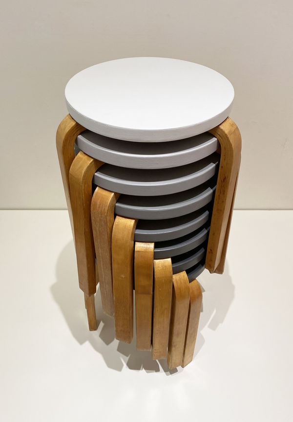 Arthur Watson PPRSA Grey Scale 8 Alvar Aalto Stools with painted tops 87 x 44 cm